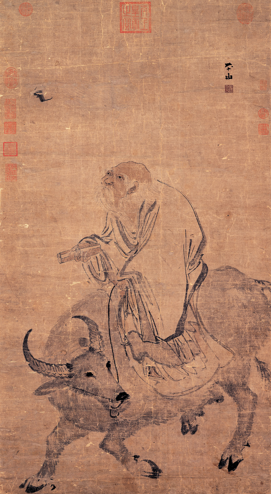 Laozi Riding an Ox, ink painting by Zhang Lu