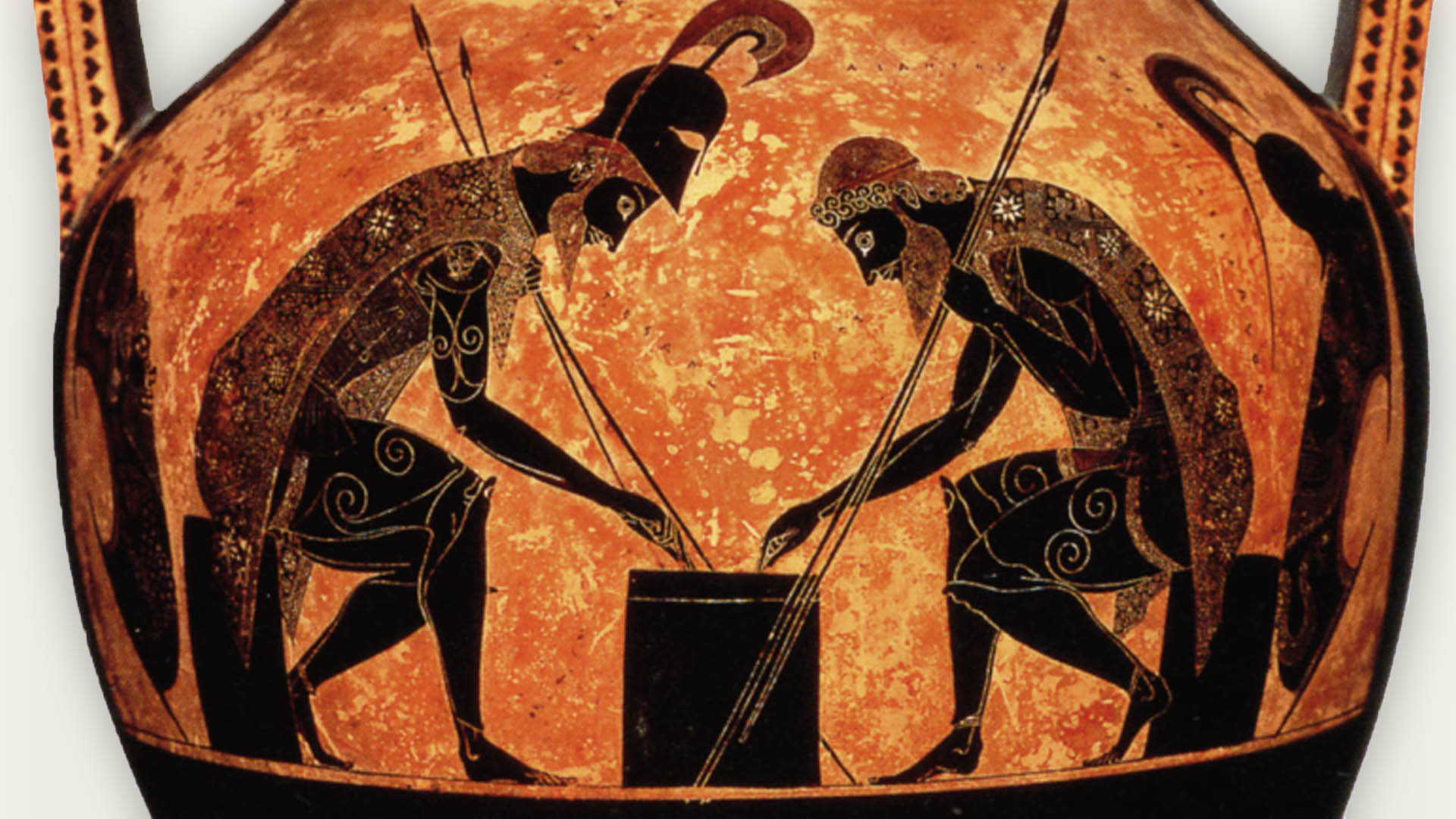 Exekias amphora, c. 530 BCE: Achilles and Ajax playing a board game